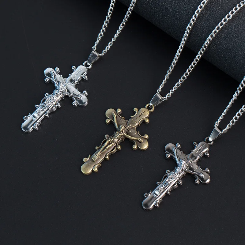 

Vintage Gothic Cross Necklace 3 Color Geometric Statement Necklace Women jewellery Hip Hop Men Joyas