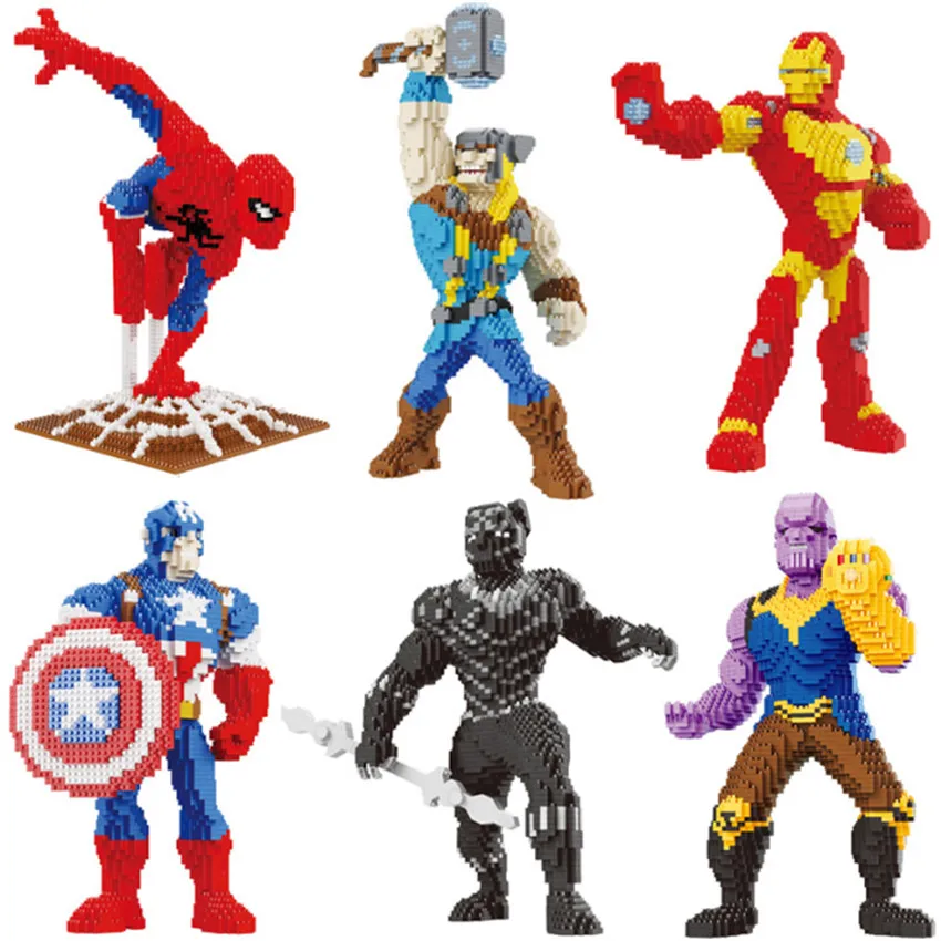 

Upgraded 37cm Big Hammer Thor Blocks Strong Man Model Figures Plastic Diamond Children Blocks Spideman Bricks Toys #8830-3