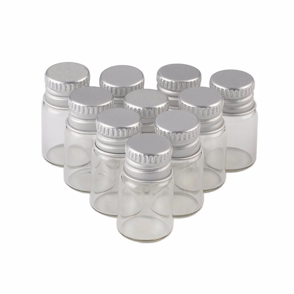 2ml Mini Glass Bottles Crafts Cute Bottles Aluminum Cover Empty Wishing Gift Bottles Jars Decorate 100pcs 6
