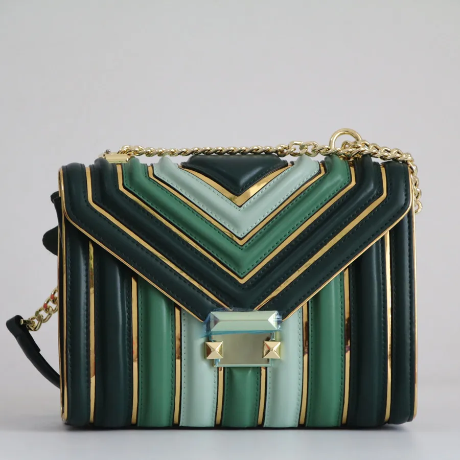 

Hit colors Chain Women Shoulder Bag Genuine Leather Women Bag Quilted Colors Envelope Bag ladies' Messenger Crossbody Bag~19B2