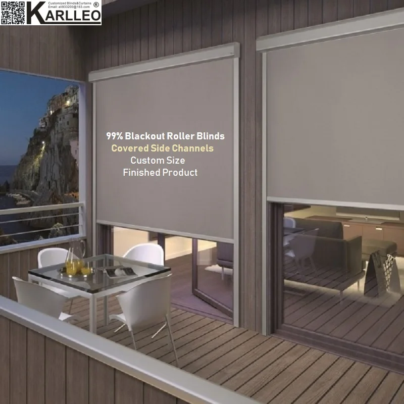 

100% Blackout Roller Blinds Curtain Side Channels Covered Customize Size Manual or Electric