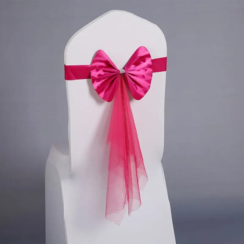 Банкетный Свадебный Праздничный домашний кухонный столовый набор чехол на стул с лентой с эластичными шелковыми кожаными банты на стулья галстуки-бабочки украшения бантами - Цвет: Белый