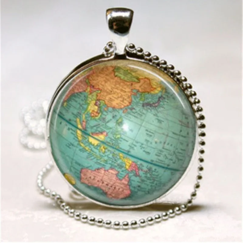 Glass Dome Vintage Jewelry Globe Necklace Earth World Map
