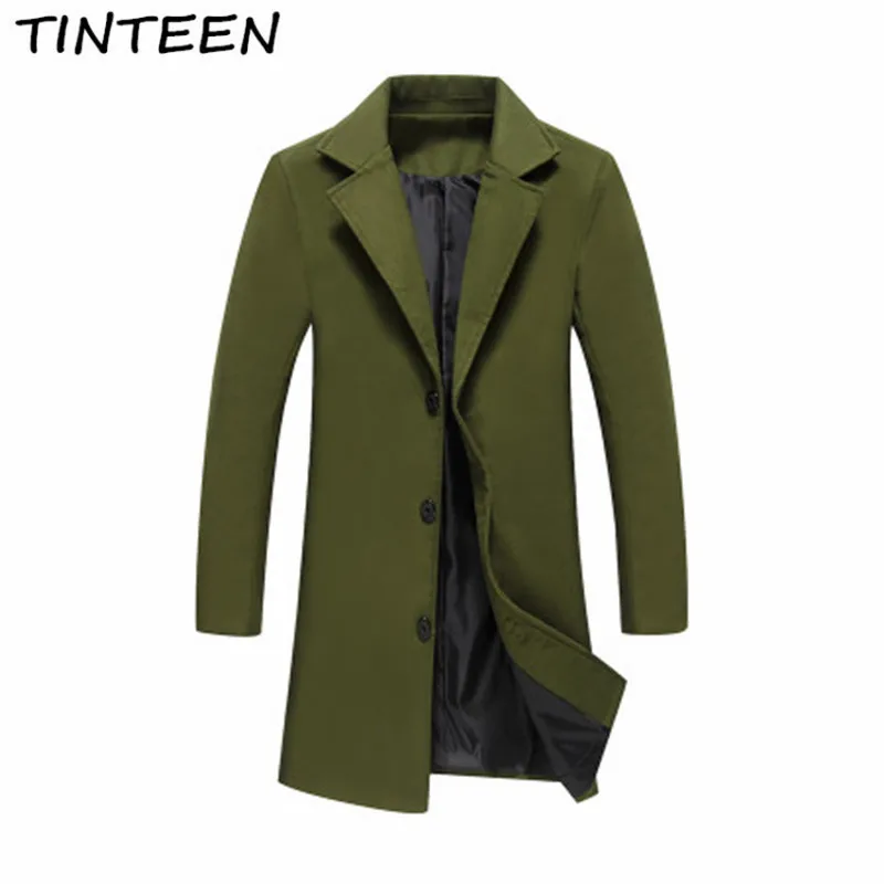 TINTEEN 2018 autumn and winter men's large size fashion trend Slim solid color woolen coat windbreaker HXH152 | Мужская одежда
