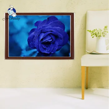 

DIY DMC cross stitch blue rose series embroidery decoration home art design white canvas cross stitch hand made