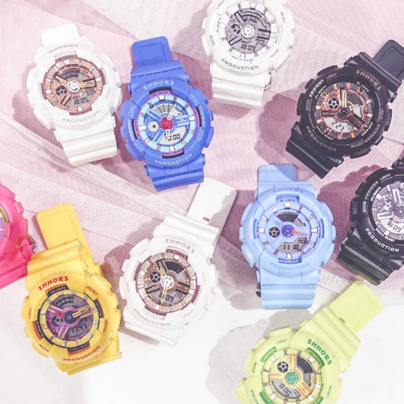 Skup Ulzzang wielofunkcyjny elektroniczny zegarek sportowy kobieta wodoodporny silikonowy zegarek na rękę zegarek z dużą tarczą prezent Montre Femme