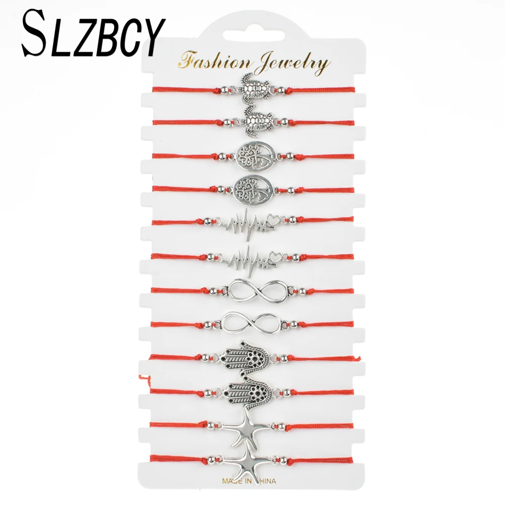 

12pcs/lot Turtle Fatima Hand Braided Bracelets for Women Girl Infinity Love Red String Rope Chain Yoga Anklet Trendy Jewelry