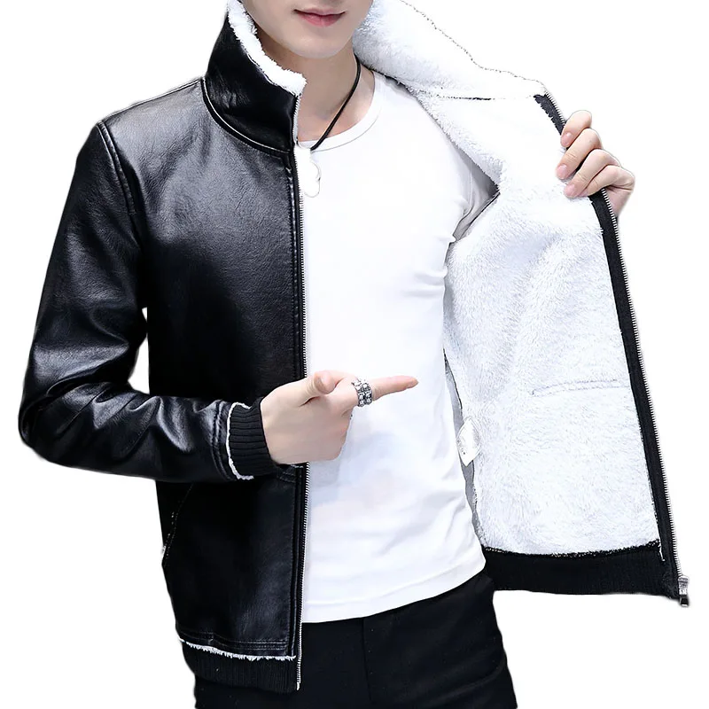 

2019 Explosion Models Short Cotton Coat Leather One Men's Cotton Coat Men's Leather PU Leather Jacket Men's Plus Velvet Jacket
