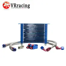 VR RACING BLUE 15 ROW AN 10AN UNIVERSAL ENGINE OIL COOLER KIT ALUMINUM HOSE END KIT
