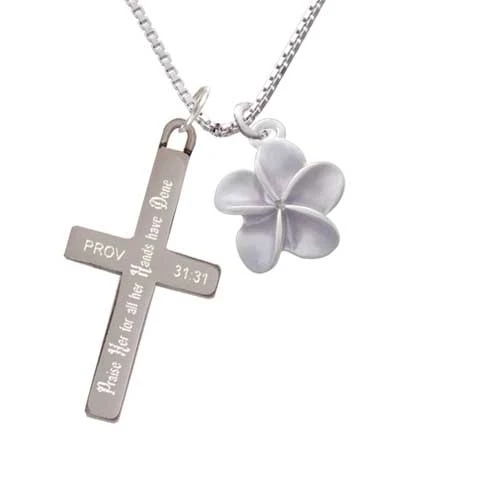 Purple Plumeria Flower - Praise Her - Cross Necklace (1)