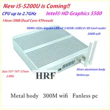 ФГП Intel бродуэлл i5 5200u/5250u Intel HD Graphics 5500 без вентилятора I5 Mini PC Windows 7 Win8 Win10 VGA HDMI Mini неттоп HTPC
