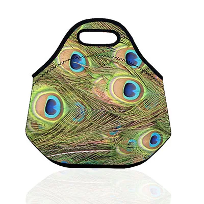 3d красочный и с изображением павлина бабочка Портативный путешествий работы школьная сумка для обеда неопрен женский рюкзак для обеда для детей - Цвет: Peacock