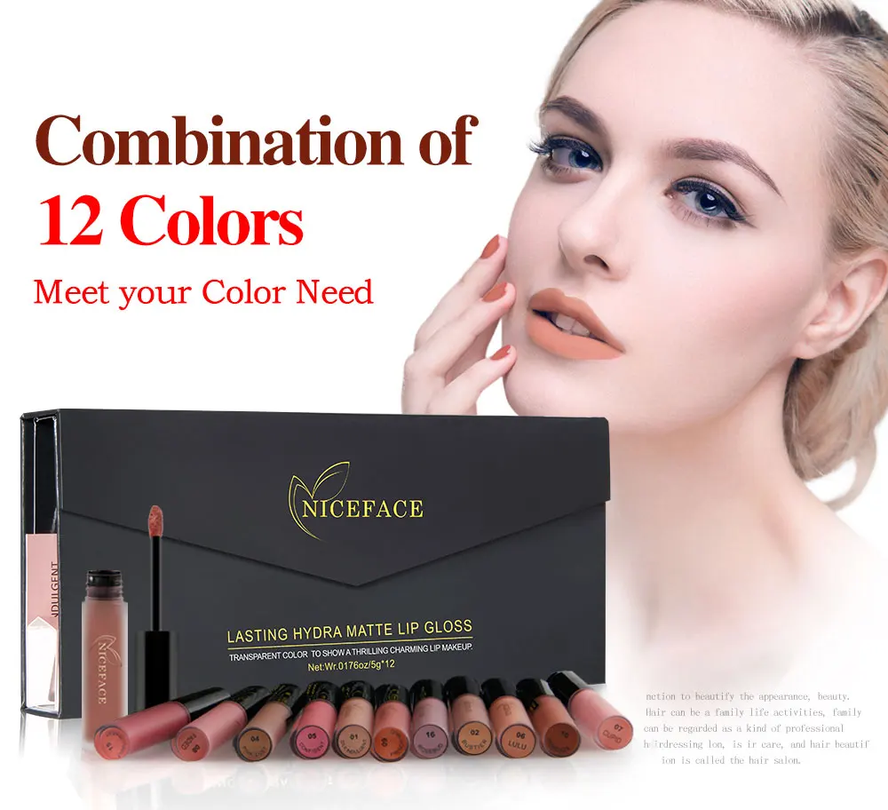 

NICEFACE 12Pcs/Set 12 Colors Matte Long-Lasting Waterproof Lipstick