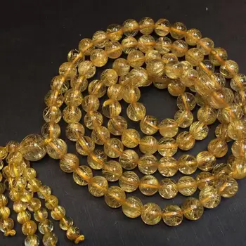 

6mm Natural Gold Rutilated Quartz Titanium Stretch Crystal 108 Beads Bracelet