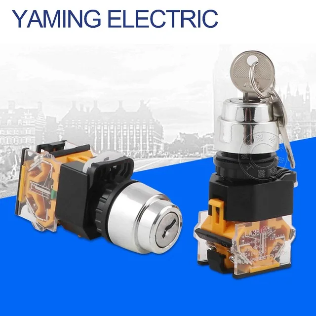 

P200 660V Electrical Rotary switch knob 22mm 2 position Selector power key switch Self-Locking 1NO 1NC LA38-11Y2