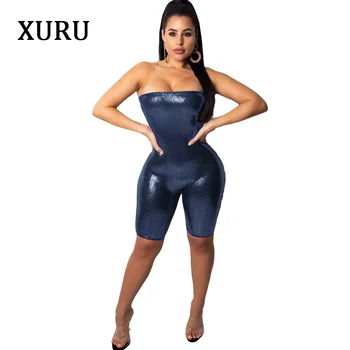 

XURU Women Off Shoulder Jumpsuit Rompers Slash Neck Sleeveless Bodycon Rompers Womens Flash Sexy Playsuits Plus Size