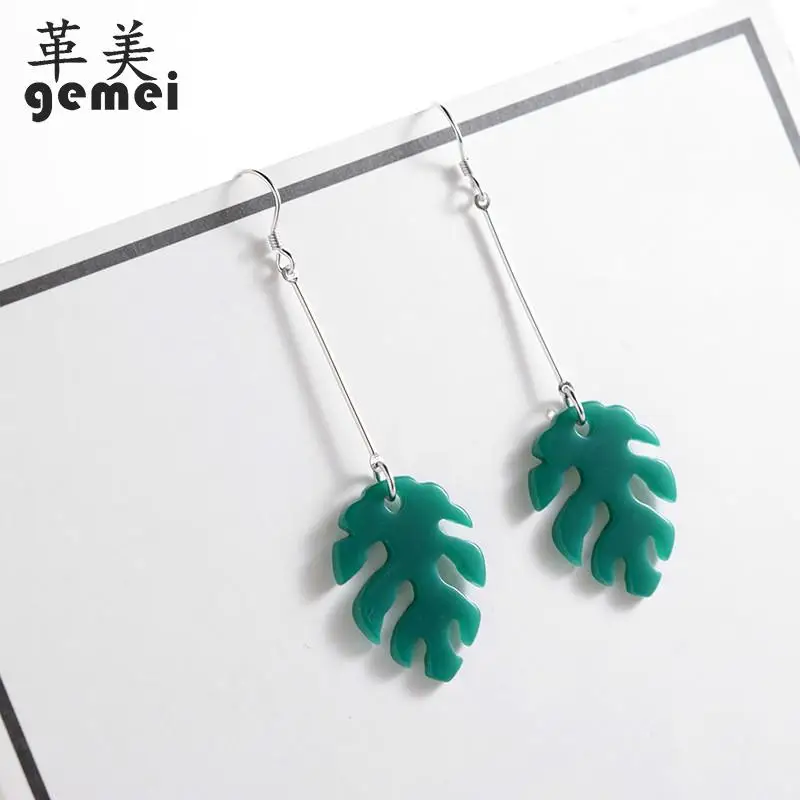 

Gemei 100% 925 Sterling Silver Acrylic Dark Green Tree Leaves Drop Earrings For Women Fashion Party Jewelry