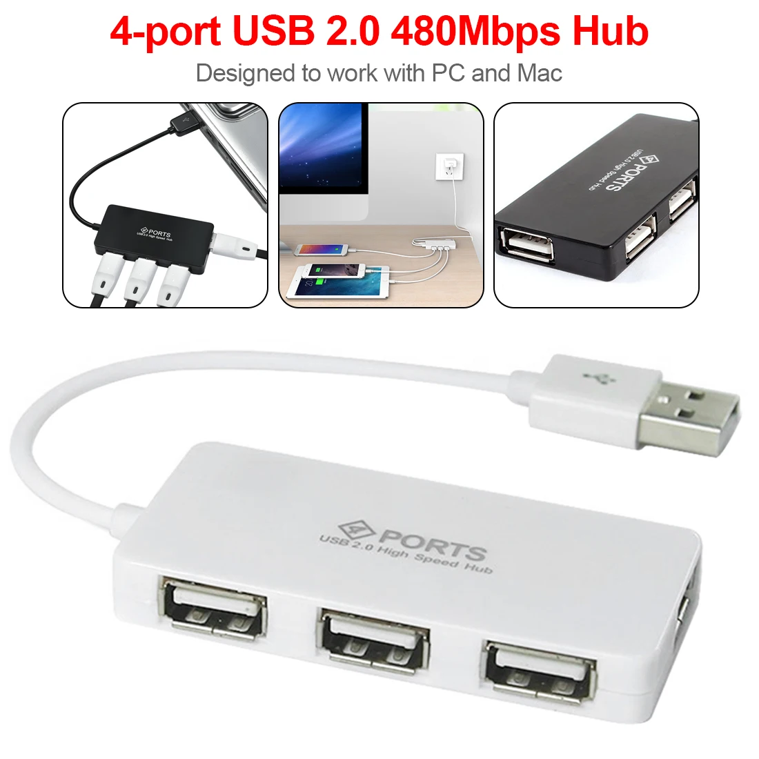 Тонкий USB HUB 2,0 Высокое Скорость 4 Порты и разъёмы USB 2,0 концентратор сплиттера для портативных ПК Macbook портативный usb-концентратор