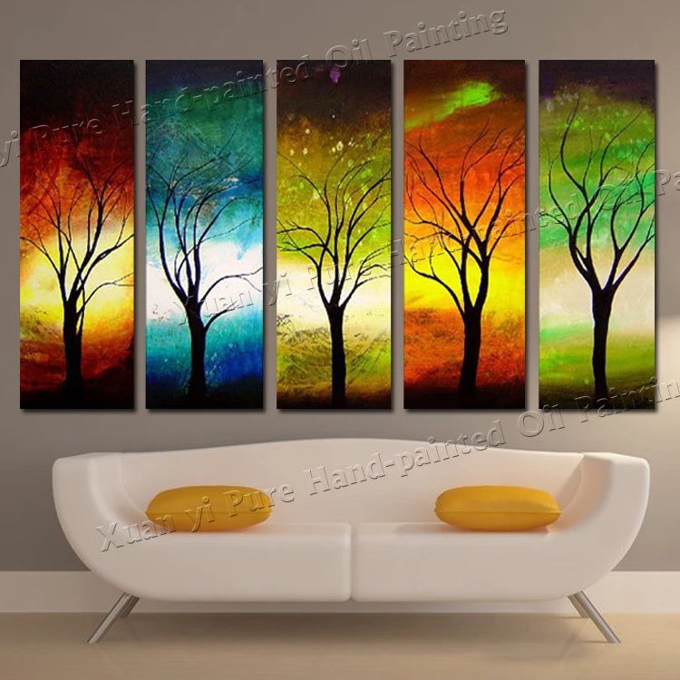 Hand painted 5 Panel Wall Art Canvas Season Tree Wall Art Pictures