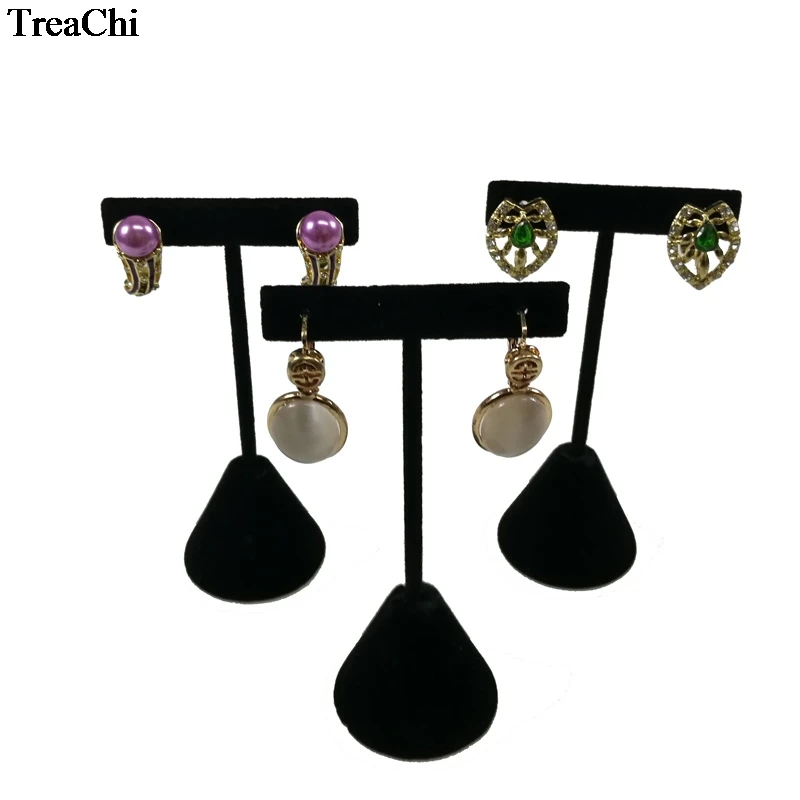 Big Sale 3PCS Fashion Black Velvet Jewelry Display Rack T Bar Earring Holder Stud Organizer Exhibition Showcase Stand 4*6*12cm