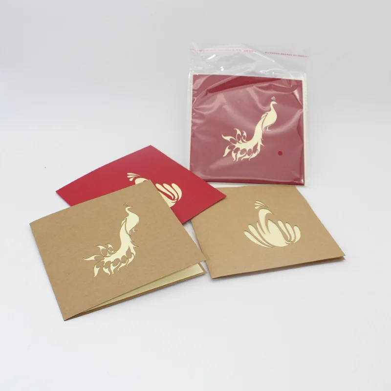  1pcs Creative DIY 3D Beautiful Peacock Painting Postcard Fashion Wedding Gift Greeting Card 7 Color - 32989495245