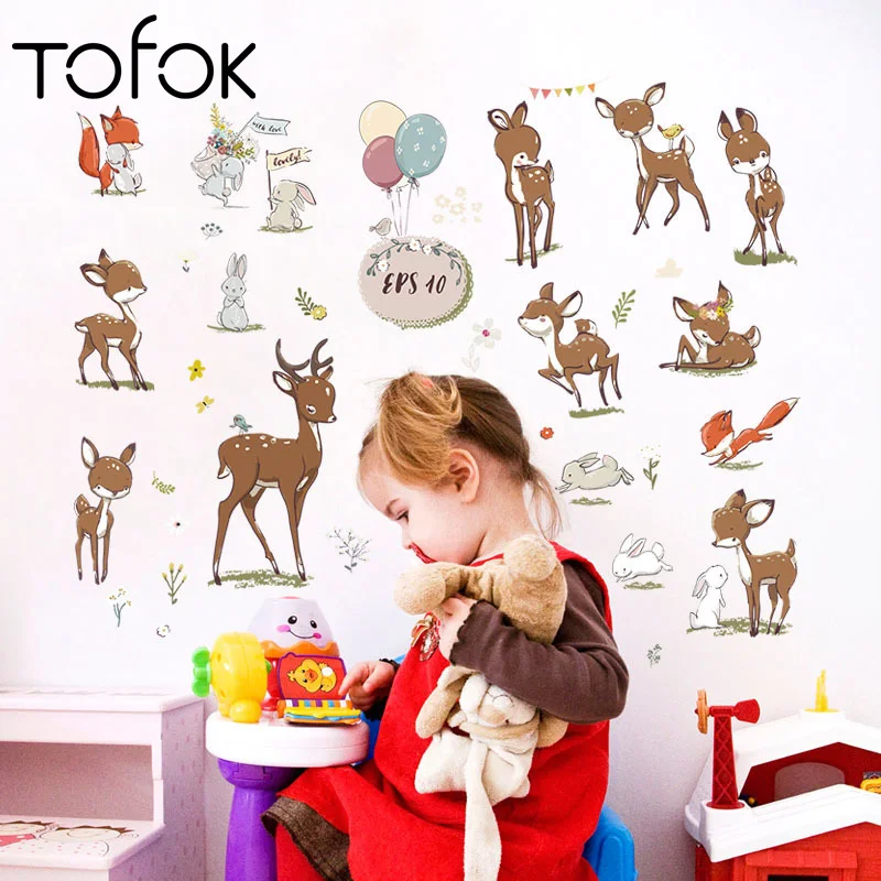 

Tofok DIY Sika Deer Wall Stickers For Kids Room Nursery Cabinet Door Fridge Art Vinyl Wall Decals Home Decor Adesivo De Parede