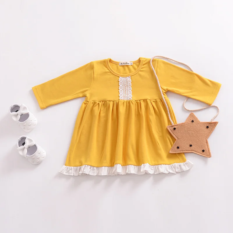 Mother nest 2018 Baby Long Sleeves Yellow Girls Dress Autumn Children Clothing Lace Cotton Toddler Dresses For Party Birthdays (15)