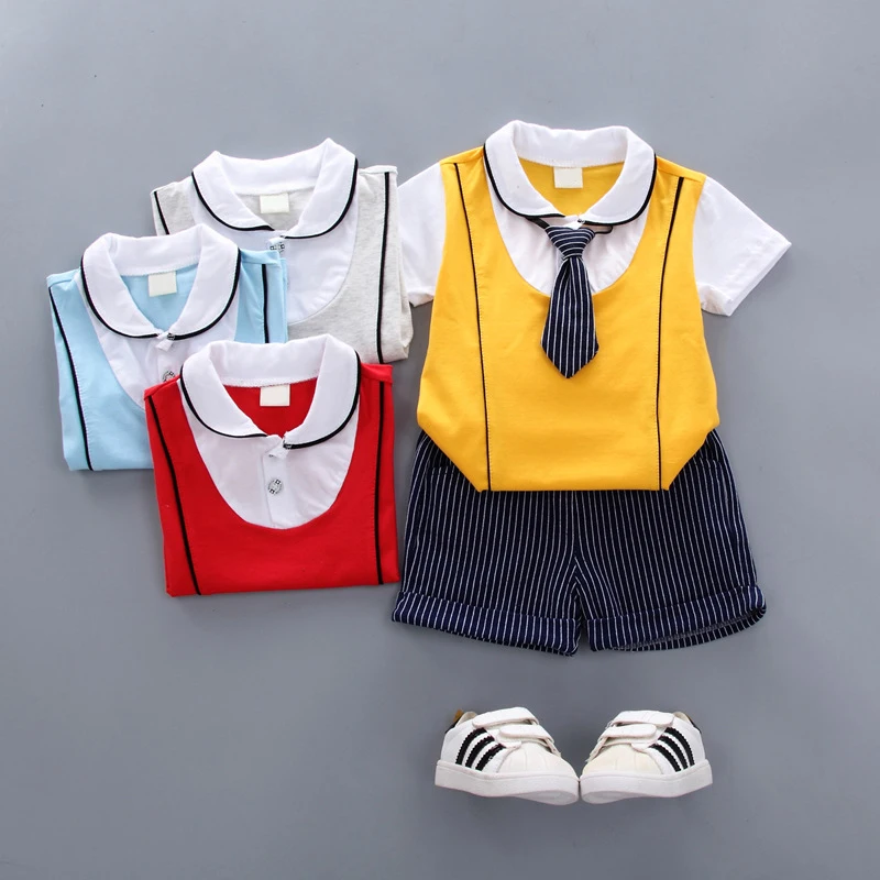 

2019 child clothing wedding costume sets1st birthday baby boy summer clothes set T-shirt tops+pants suit for summer babies