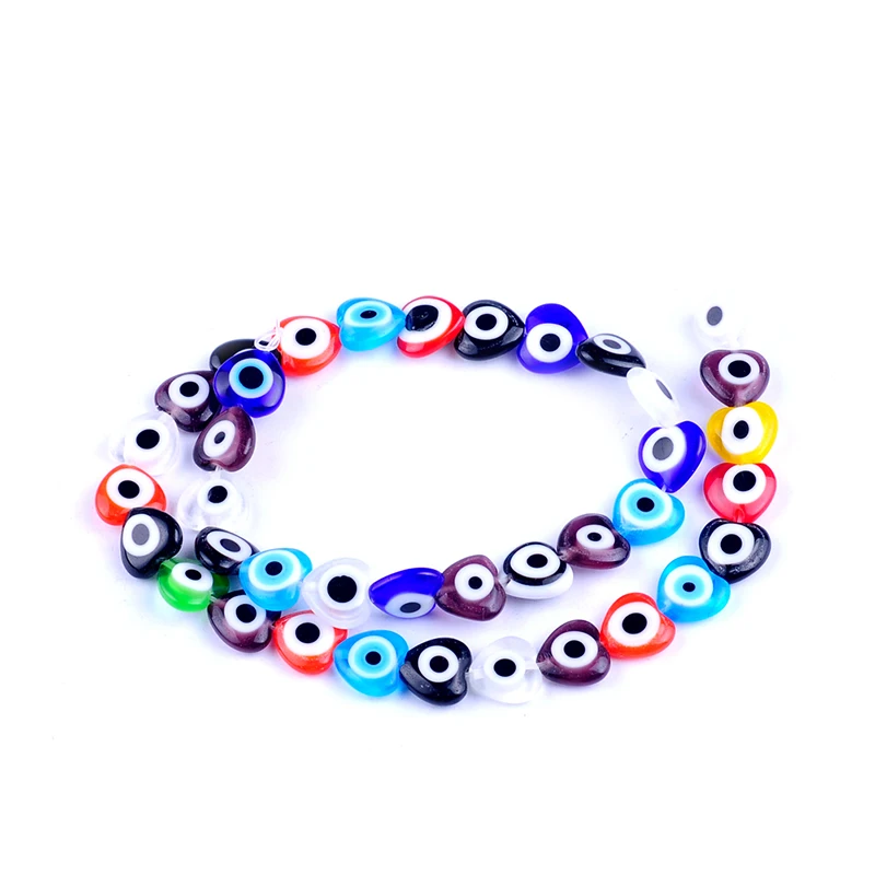 

37pcs/string 10mm colors mixed heart shape evil eye beads lampwork glazed glass beads for bracelet necklace DIY jewelry making