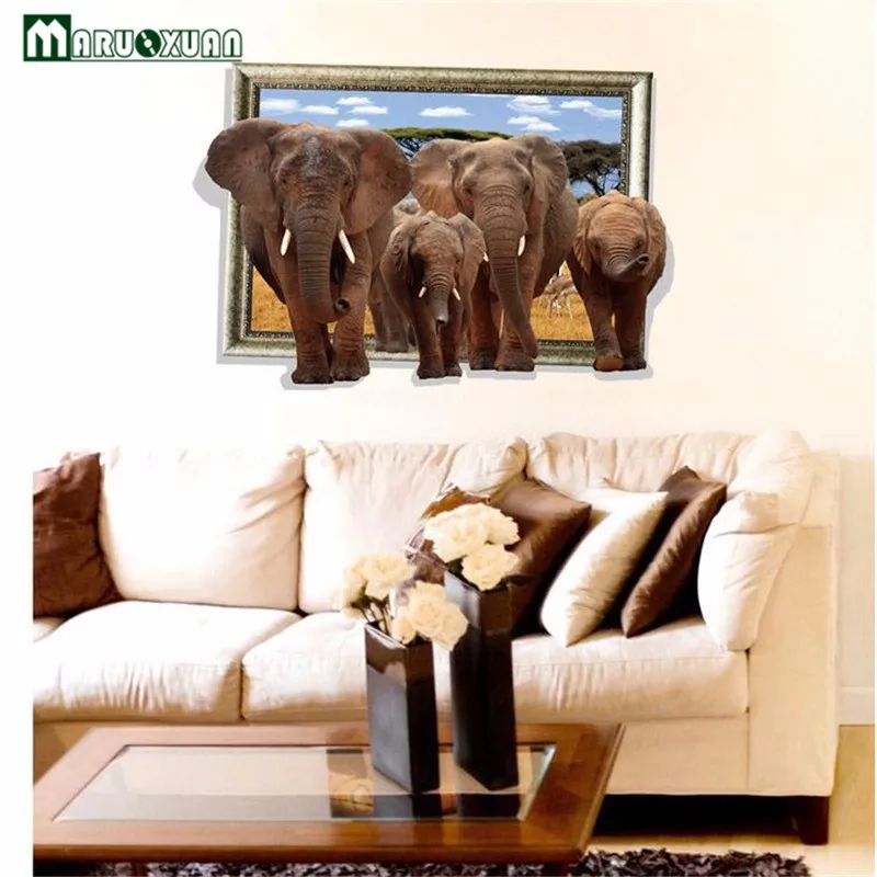 Maruoxuan Новая африканская Саванна Слоны животных Съемная 3D Двойная Наклейка на стену со слоном детская комната наклейки на обои