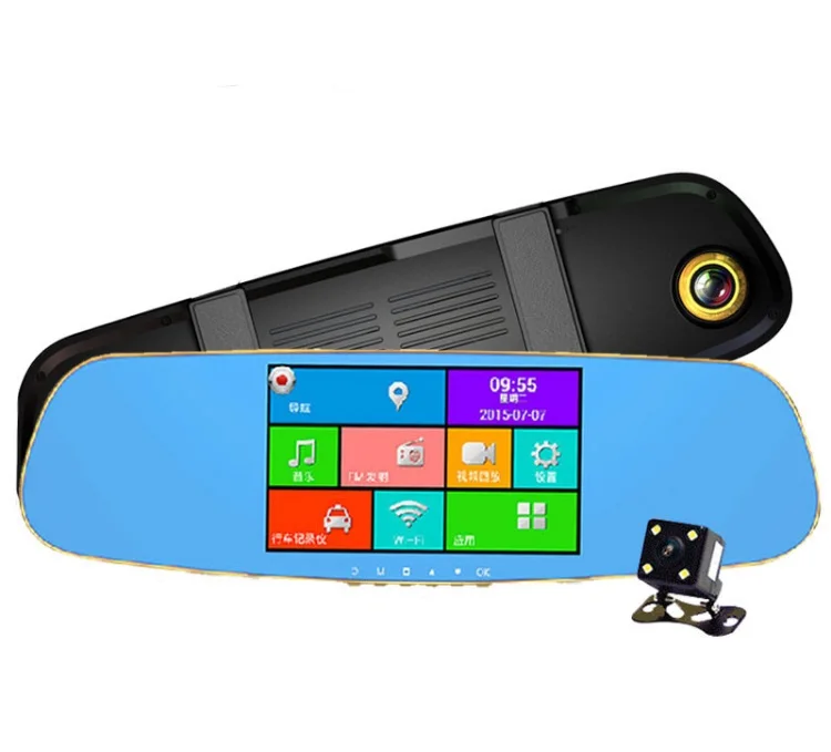 

5 inch touch screen Android WiFi FM transmitter GPS navigation and module rearview mirror car DVR dual lens parking dashc