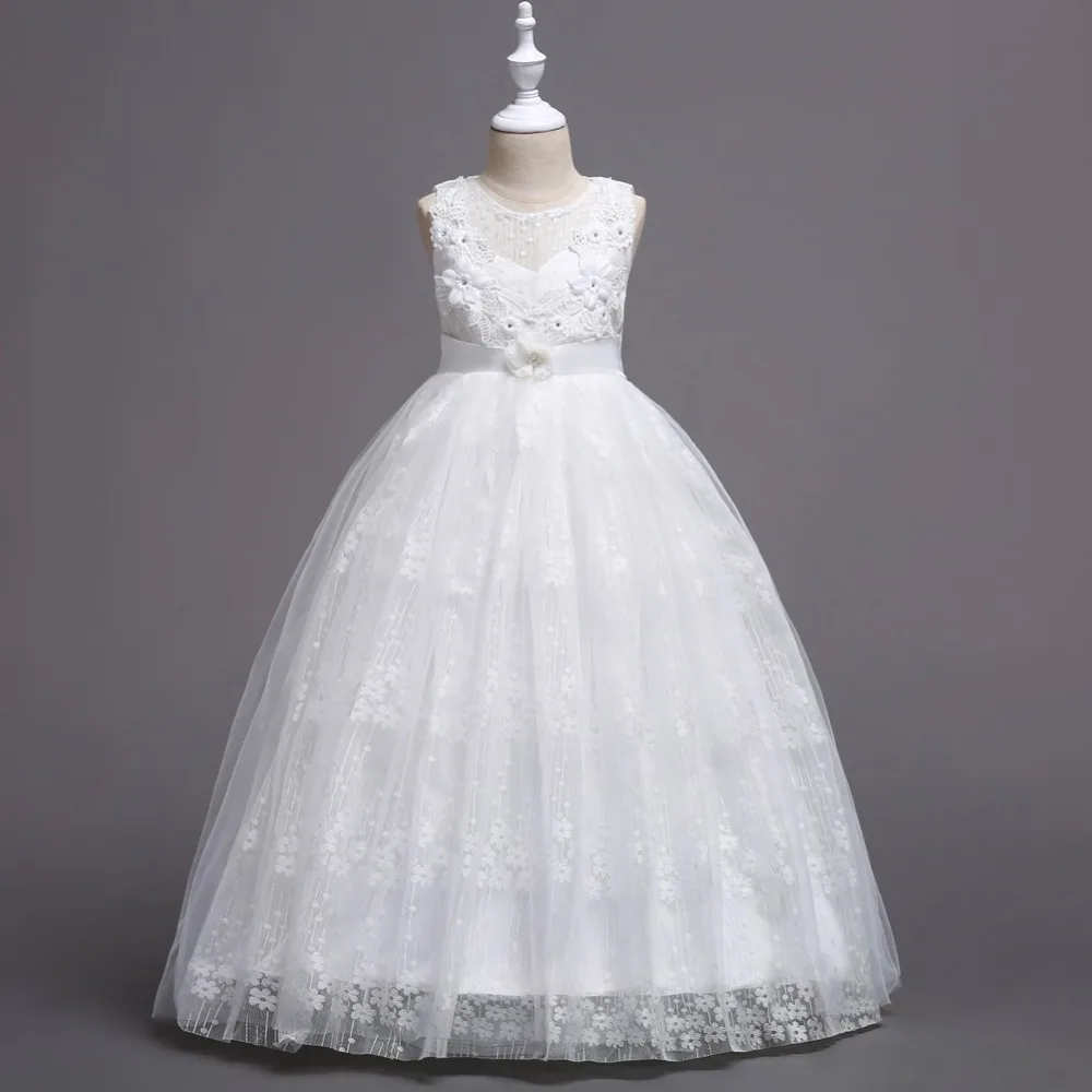 Кружевное Свадебное длинное платье для девочек-подростков от 4 до 14 лет, элегантное торжественное платье принцессы для торжеств детское платье