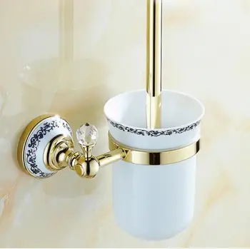 

Brass & Crystal Toilet Brush Holder,Classic Plated Toilet brush Bathroom Products New Arrivals Cleaning Brush