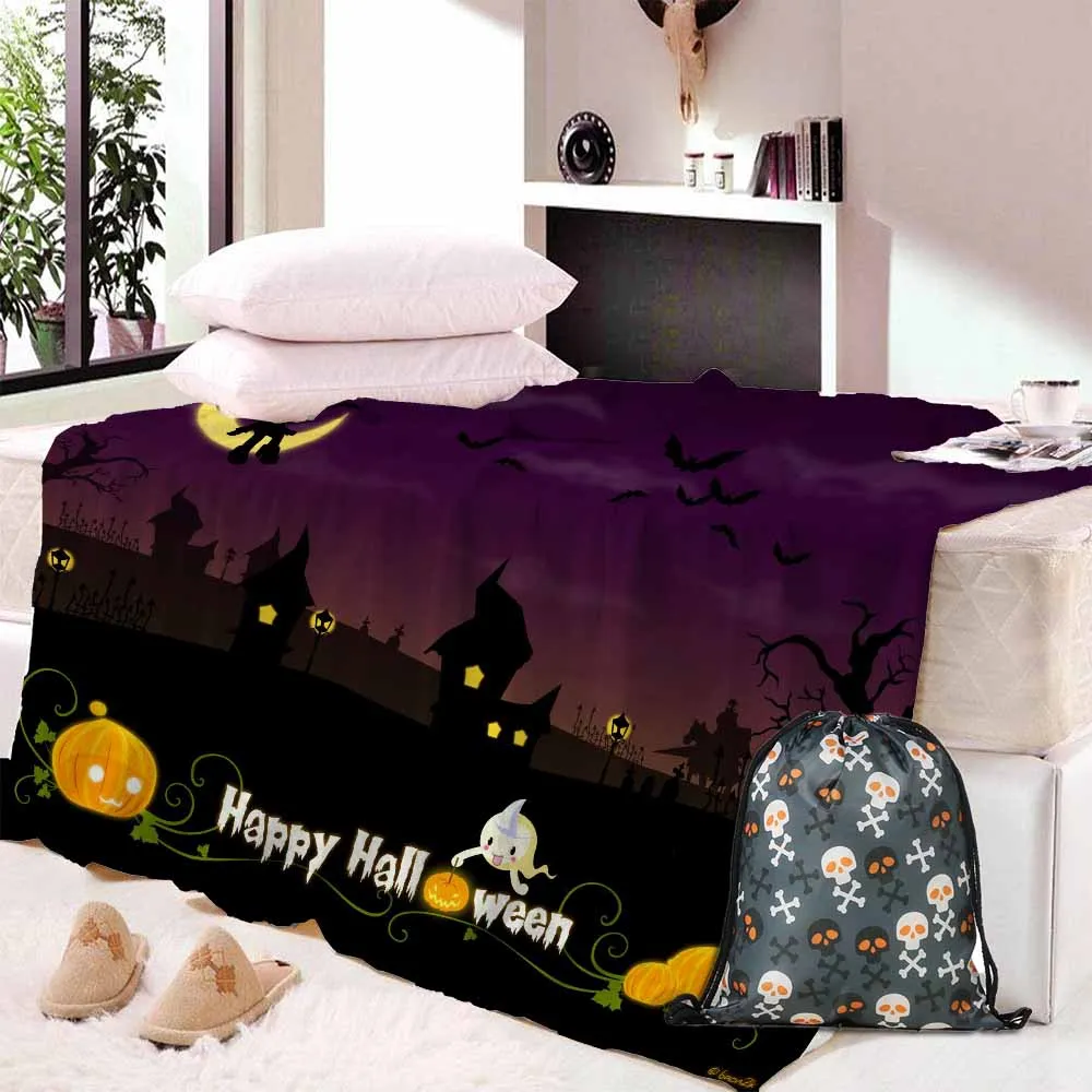 

Custom DIY Print Halloween Skeleton Autumn Winter Teens Hooded Blanket Plush 3D Digital Printing Warm Blanket Flowers Skull Bone