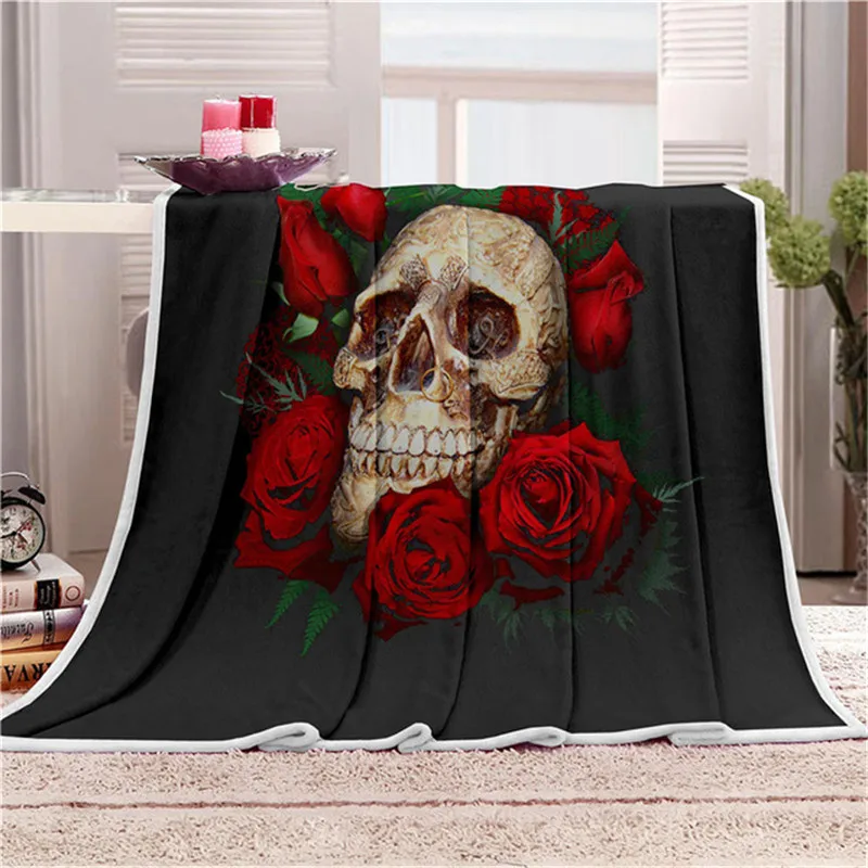

Rose Skull Print blankets for beds 3D Skull Blanket Flower Pattern Napping Blanket couch cover bed Blanket