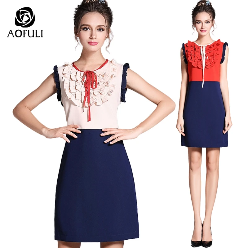 size-S-M Contrast Tank Dress Vintage Ruffles Ribbon Bow Women Summer Sundress Ladies Clothing Boutique B3863 | Женская одежда