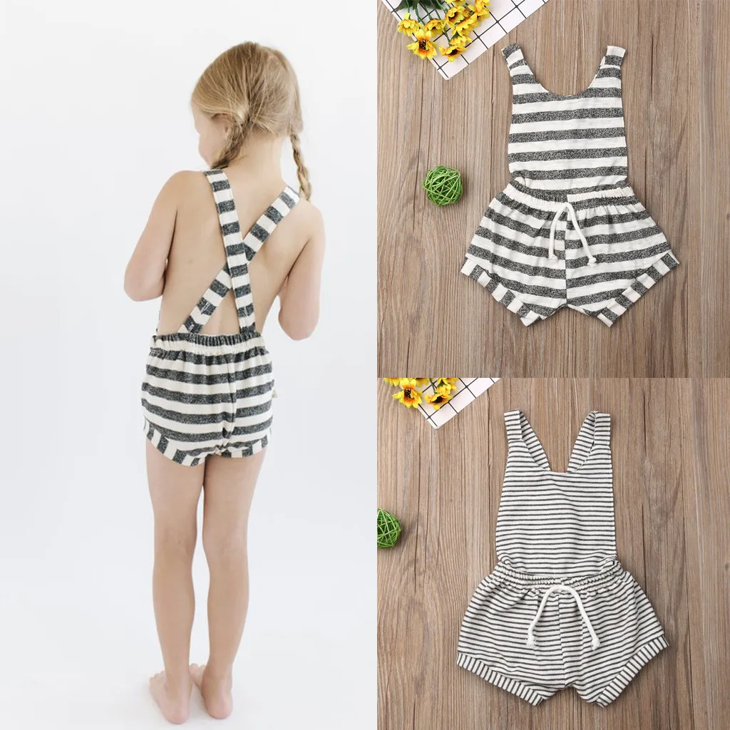 

New Newborn baby girl romper Infant Toddler Sleeveless Backless Striped jumpsuit Kid suit Set clothes clothing одежда для пупсов