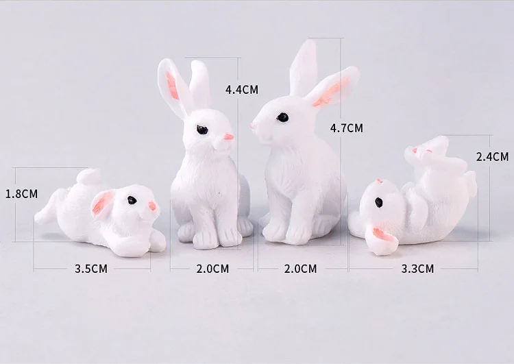 Семья белый кролик фигурка животного модель смолы ремесло микро пейзаж домашний декор миниатюрное украшение для сада в виде Феи аксессуары