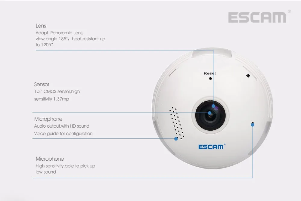 NEW ESCAM Watt QP135 Bulb Type Panoramic WIFI IP Camera H.264 1.3MP Two Way Audio Motion Detection Support 128G TF Card (24)