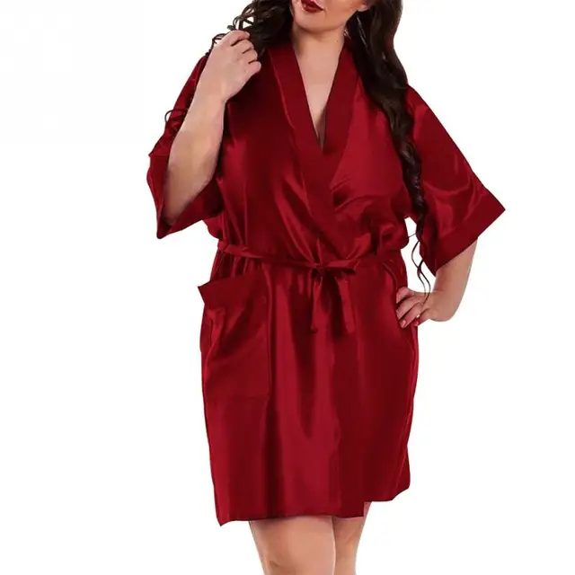 Women Pajamas Navy Blue Sleepwear Solid Female Wine Red Robe Plus Size Black Robes Cardigan Satin Fashion Bathrobe Nightgown
