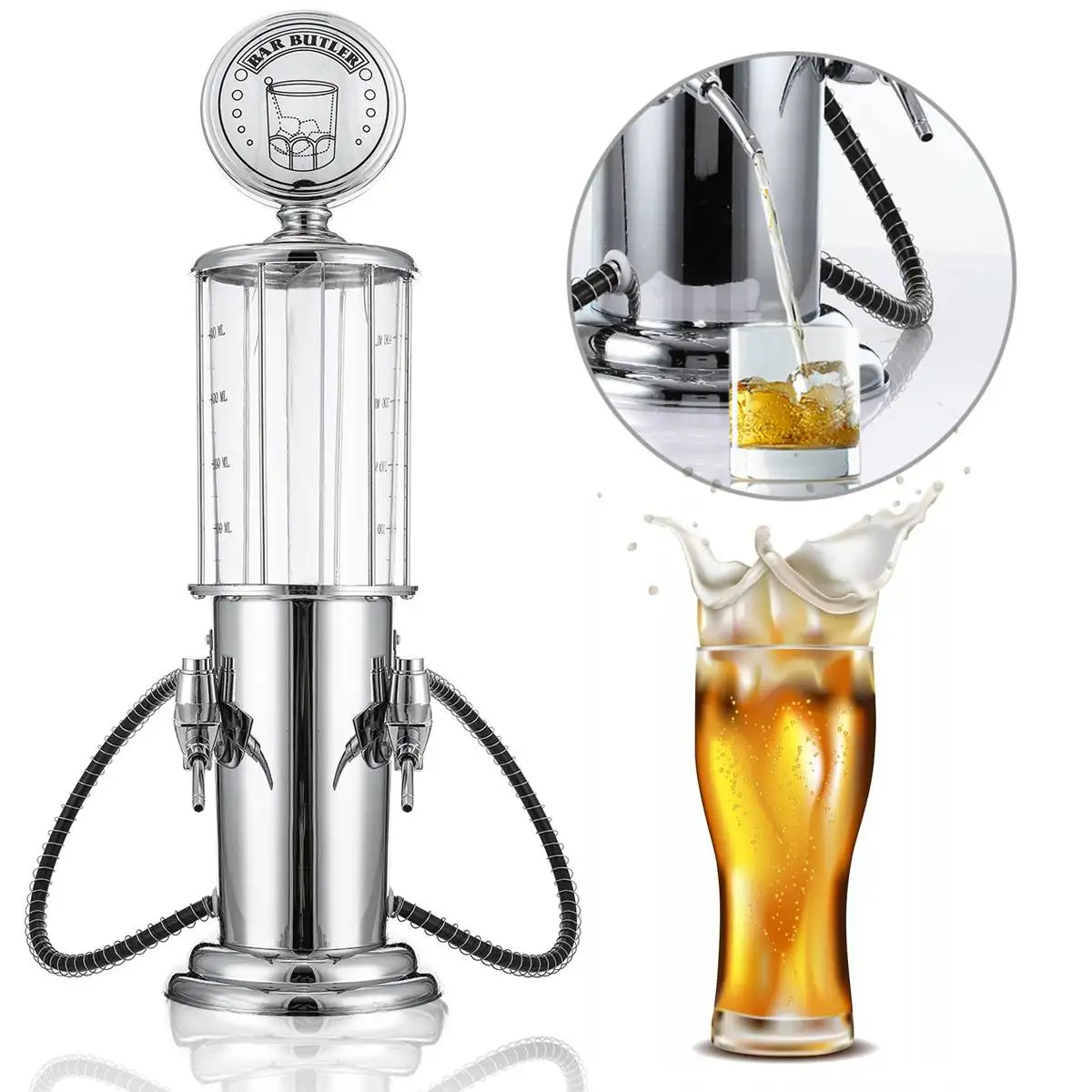 

Mini Beer Dispenser Machine Drinking Vessels Double Gun Pump Transparent Layer Wine Water Juice Dispenser Bar Tool 900ML