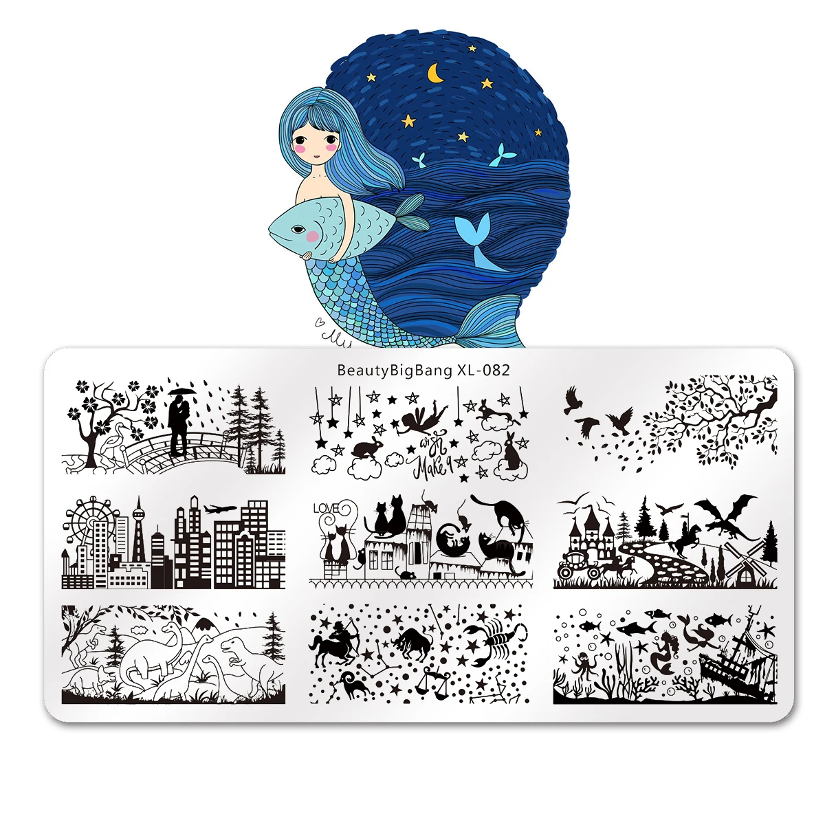 

Beautybigbang Nail Art Stamping Plates Dinosaur Star City Park Lover Castle Pattern Printing Image Stencil XL-082 Stamping Plate