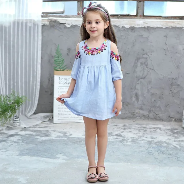 Children Designer Brands Clothes Half Sleeve Cotton Smock Light Blue