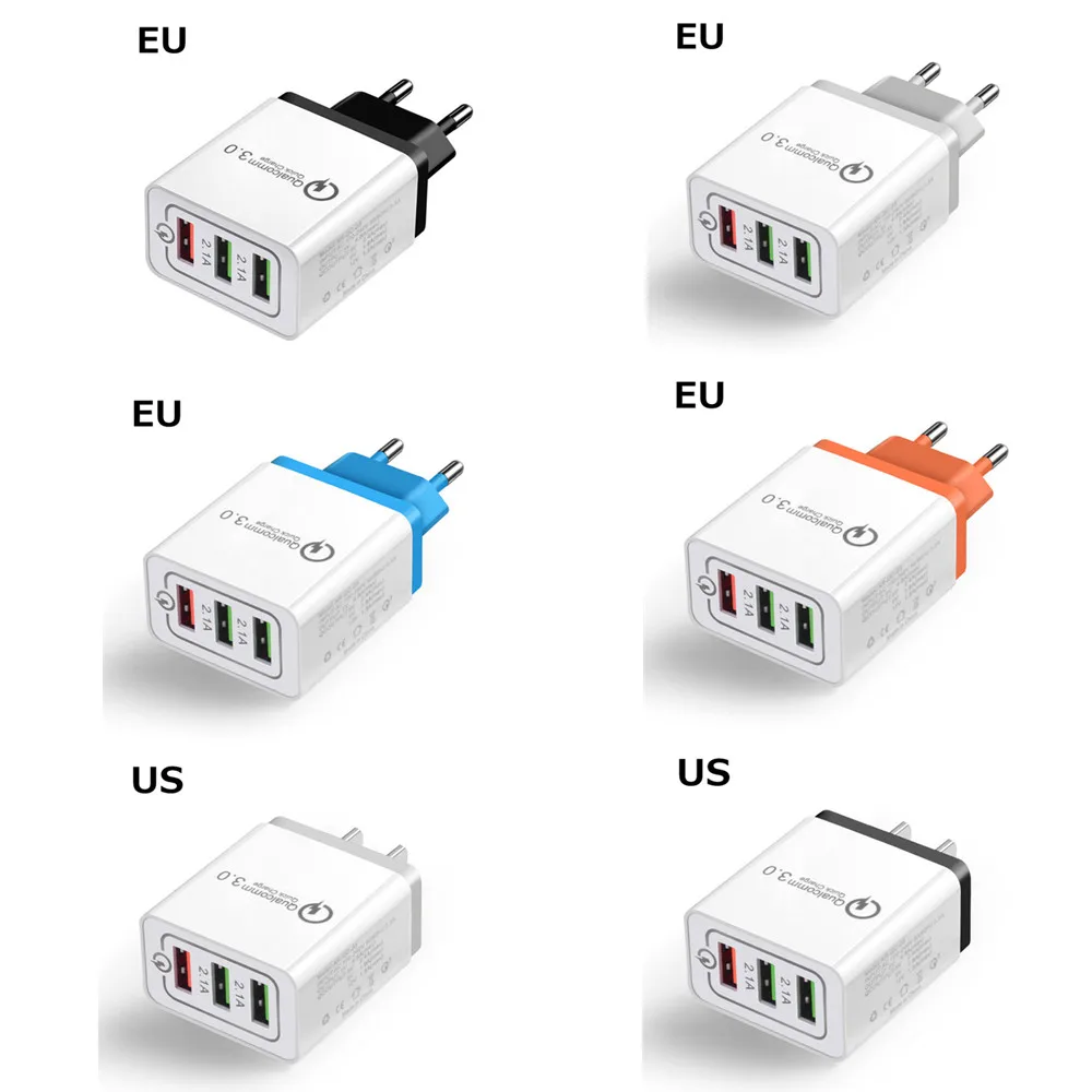 Быстрая зарядка 3,0 USB зарядное устройство EU US plug Charge QC3.0 Быстрая зарядка 3 порта дорожное настенное зарядное устройство для iPhone samsung Xiaomi huawei