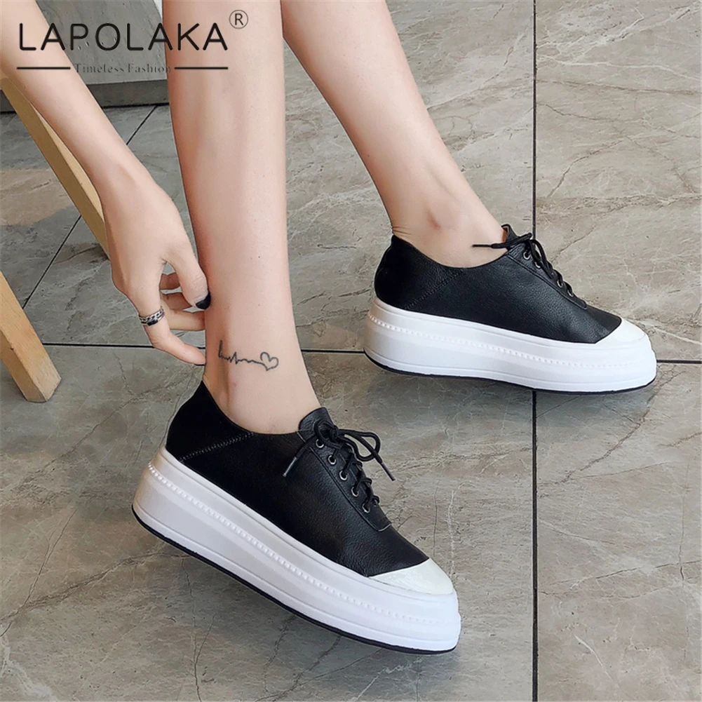 

Lapolaka Luxury Cow Leather New Hot INS Sneakers Woman Shoes Lace Up Flat Platform Comfortable Shoes Woman Vulcanize