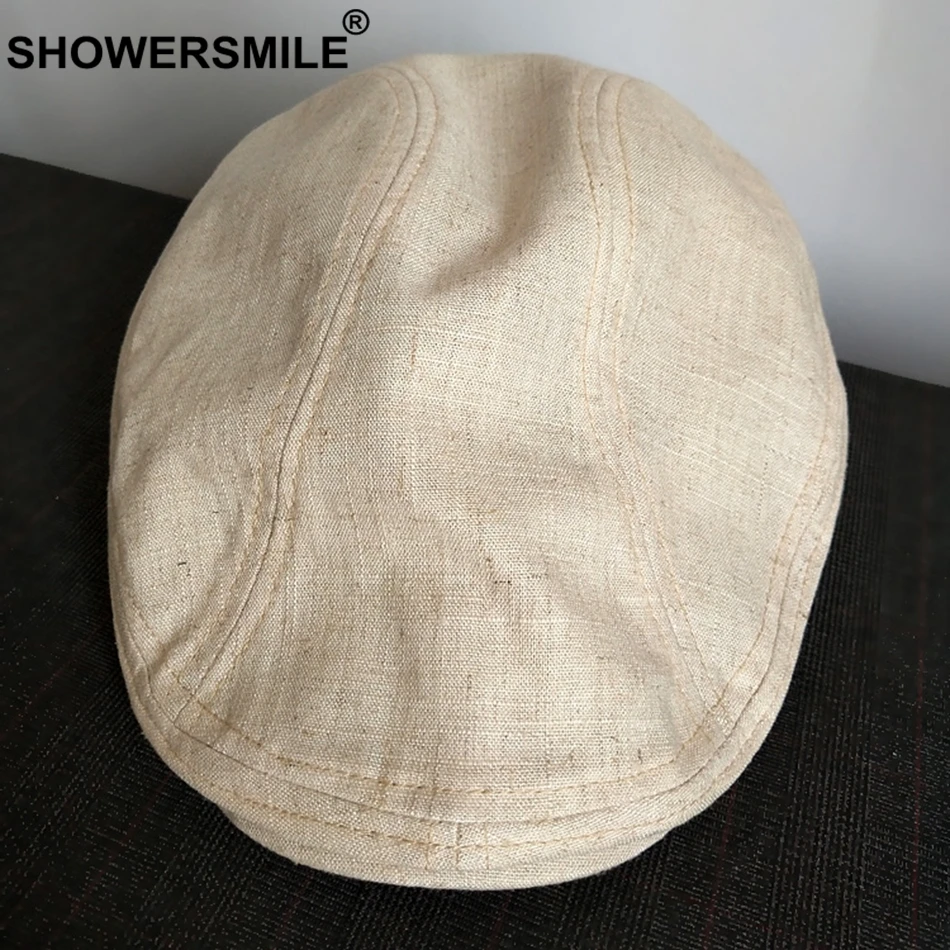 SHOWERSMILE винтажные плоские кепки s для мужчин, одноцветные льняные береты, Женская Повседневная кофейная шапка duckbill& Ivy, брендовые летние дышащие шапки