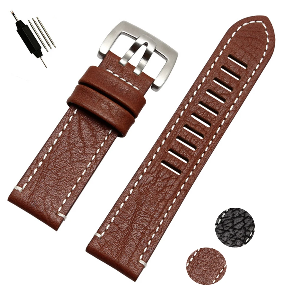 

23mm Genuine Watch Band Leather Silver Black Buckle Black Brown Watch Strap Watchband Men for Lumei North Watch