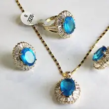 Высококачественные изделия кристалл тонкой 10-14 мм синий/желтый/розовый/фиолетовый циркон бусинами 18KGP Кольцо Серьги кулон AAA серебро-ювелирные изделия