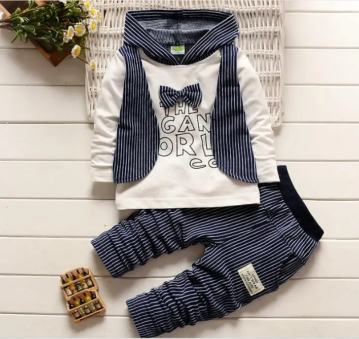 

Infant Hooded Suits Long Sleeve Vest Shirt + Cotton Striped Pants Kids Clothing Set Baby Boy Hoodie Clothes Outfits Baby Boy Set