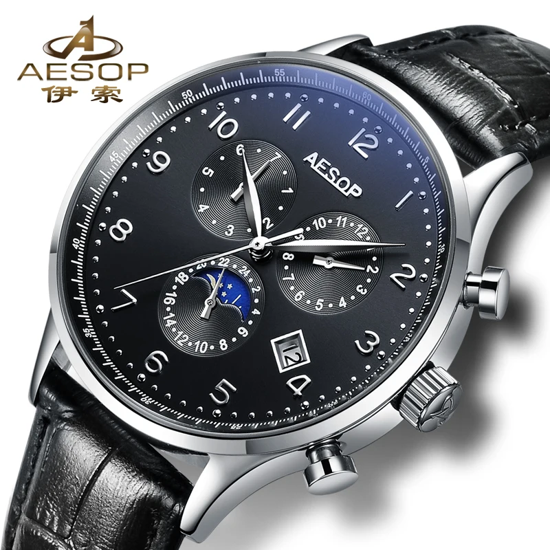 

AESOP Fashion Watch Men Sapphire Crystal Dial Window Automatic Mechanical Wrist Wristwatch Male Clock Relogio Masculino